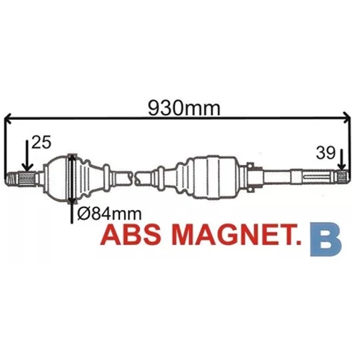 Renault Megane II új utángyártott féltengely jobb oldal első tengely 930mm GRESA 2002-2009-ig 7711135414