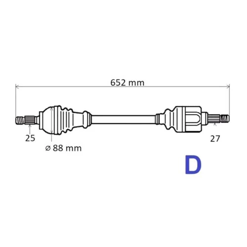 Dacia Duster I-II új utángyártott féltengely bal oldal első tengely 652mm GRESA 2010-től 391017275R