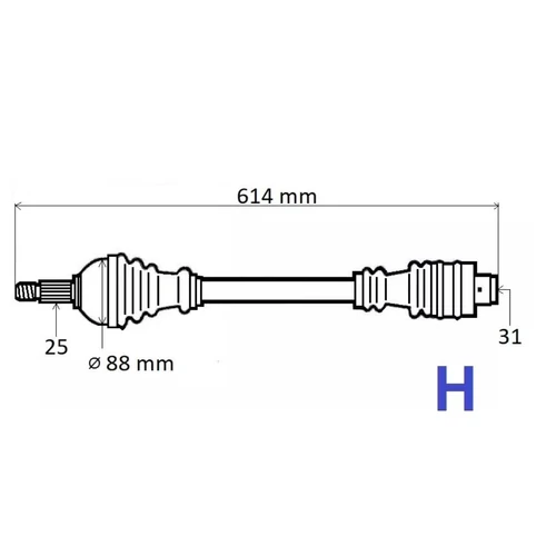 Dacia Duster I-II új utángyártott féltengely jobb oldal első tengely 614mm GRESA 2010-től 8201505583