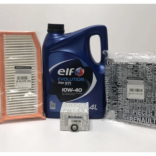 Dacia Sandero I 1.4 8V, 1.6 8V gyári új olajcsere csomag + pollenszűrő 2008-2012-ig Elf evo 700 STI 10W40 4L