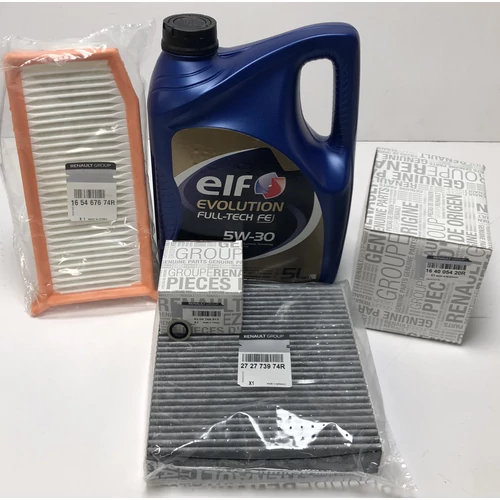 Dacia Sandero II 1.5dci gyári új olajcsere csomag + pollenszűrővel, üzemanyagszűrővel 2015-2019-ig Elf EVO Full-Tech FE  5W30 5L  165467674R  8200768913  8200641648  164005420R  272773151R