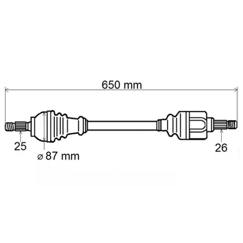Renault Modus 1.5dci új utángyártott féltengely bal oldal első tengely 650mm GRESA 2005-2012-ig 7701210040, webáruház, alkatrészek