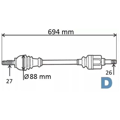 Renault Laguna II 2.0 16V új utángyártott féltengely bal oldal 694mm GRESA 2002-2007-ig 8200405334
