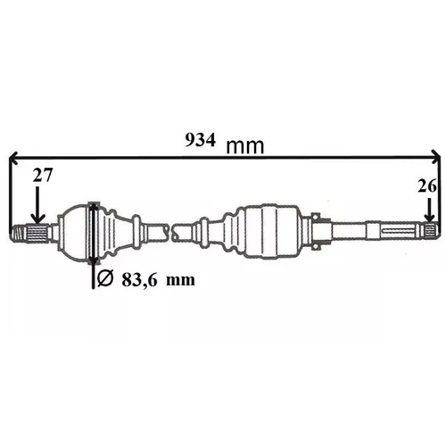 Renault Laguna II 2.0 16V új utángyártott féltengely jobb oldal 934mm GRESA 2002-2006-ig 7711368621