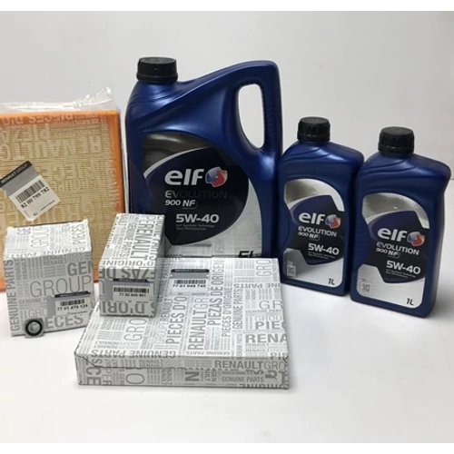 Renault Laguna II 2.2dci gyári új olajcsere csomag ELF 900 NF 5W40 7L + üzemanyagszűrővel, pollenszűrővel 2005-2007-ig ELF Evolution 900 NF 5W40 7L