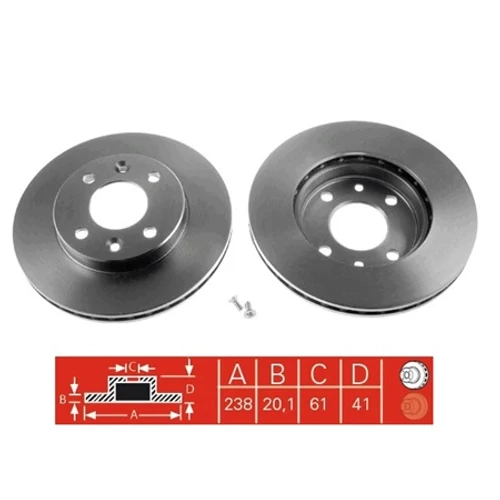 Renault Clio II új utángyártott féktárcsa pár első tengely 238x20mm 1998-2009-ig TRW 7701204286, webáruház, alkatrészek