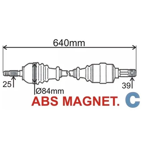 Renault Megane II új utángyártott féltengely bal oldal első tengely 640mm GRESA 2002-2009-ig 7711135420