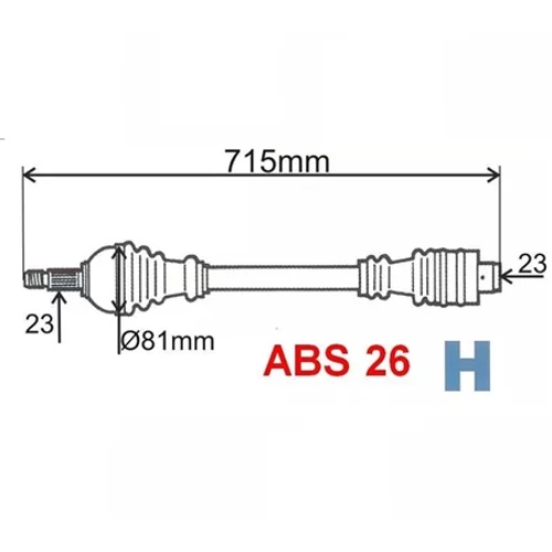 Renault Clio II új utángyártott féltengely ABS gyűrűvel jobb oldal 715mm 2001-2005-ig GRESA 8200114420, webáruház, alkatrészek