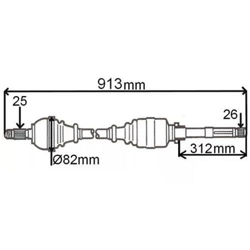 Renault Scenic II új utángyártott féltengely jobb oldal 913mm 2003-2010-ig GRESA 7711368884, webáruház, alkatrészek